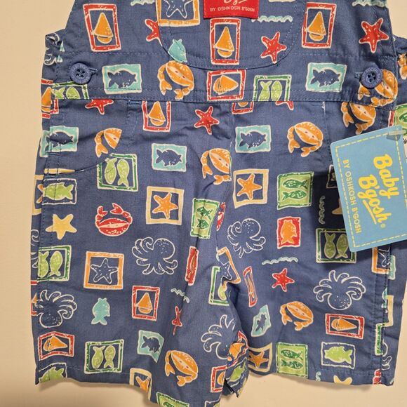 Vintage Baby Oshkosh B'gosh Overalls 12 Month Sea Life Ocean Fish Crab Deadstock - Picture 3 of 10